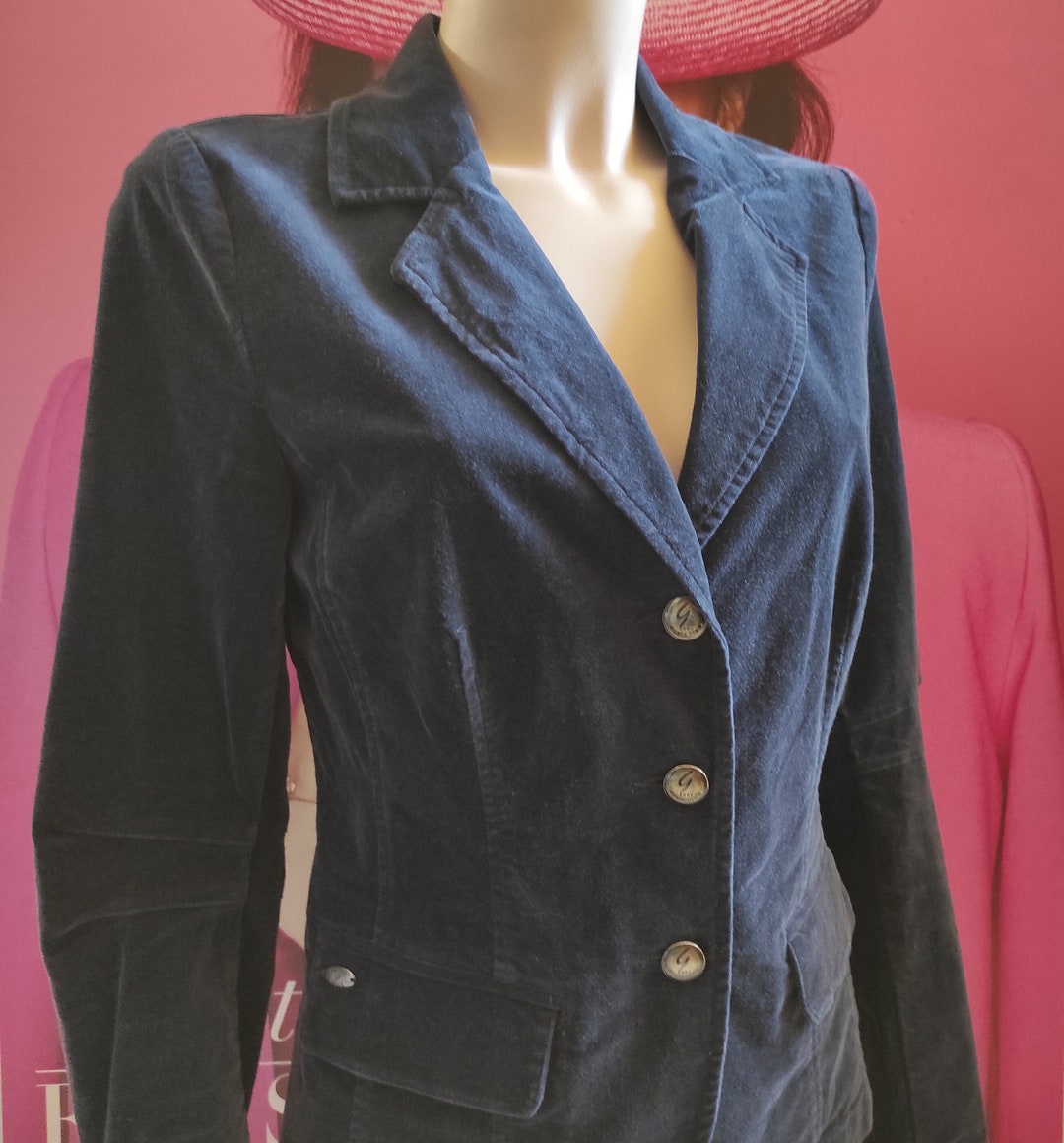 Women's Velvet Navy Blue Blazer by GEISHA Denim/fashion Fitted Velour