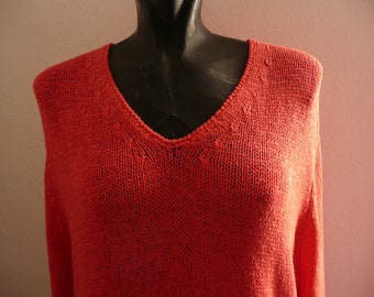 Vintage women's red coral pullover GERRY WEBER/fashion knitted blouse/casual V-neck pullover/brand Stretches sweater/size XL