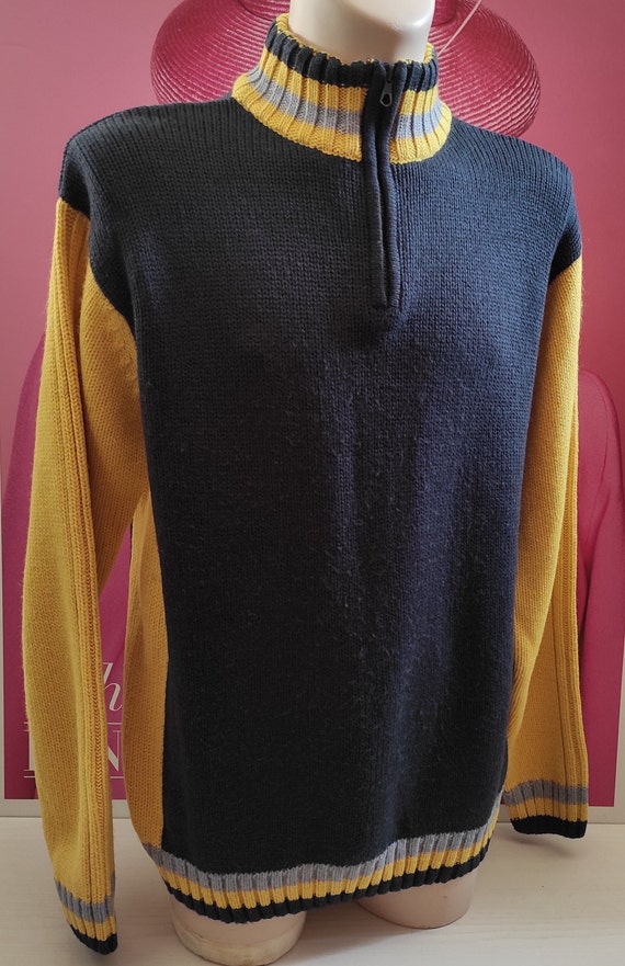 RIFLE Jeans Lana Wool Navy Blue-Yellow Sweater, J… - image 2