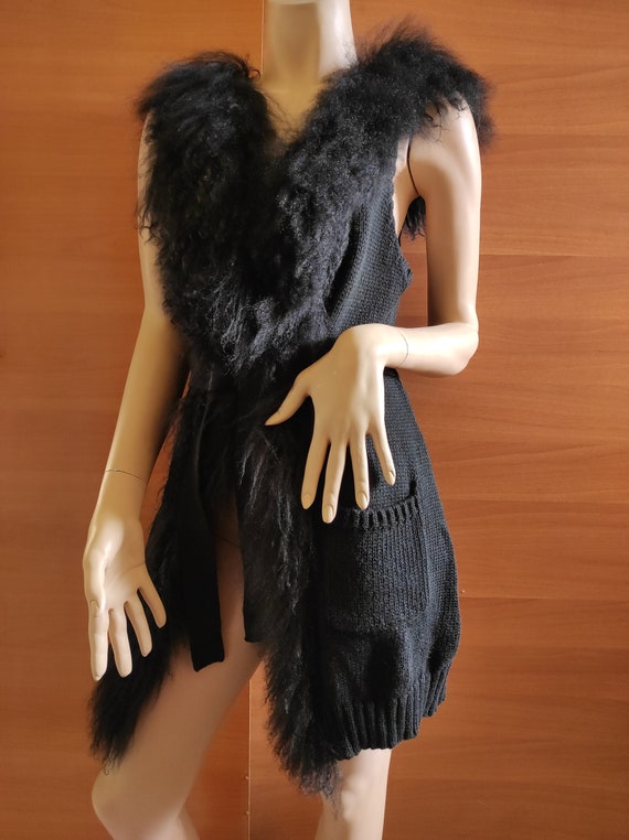 Women's Black Fur-Neck Long Cardigan/Fashion Knit… - image 6