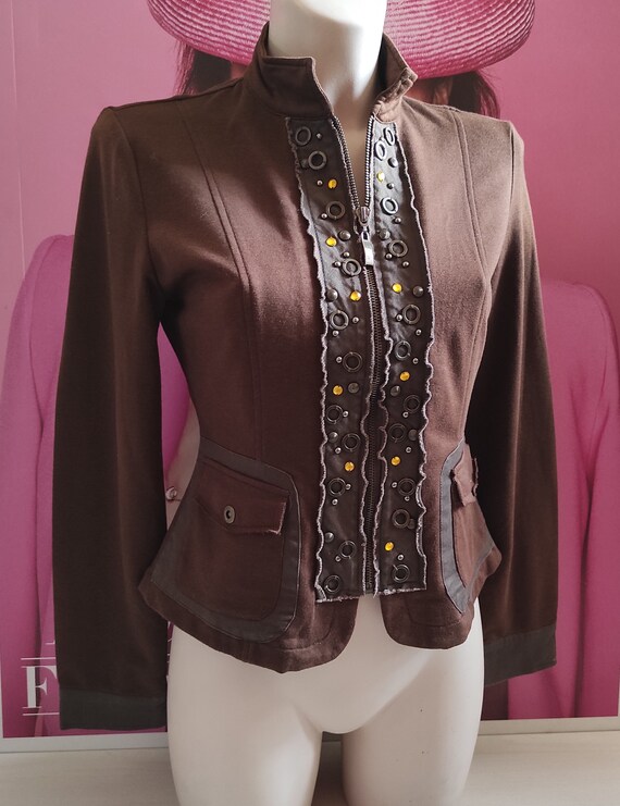 Women's Cotton Fitted Blazer/Brown Patch Pockets … - image 5