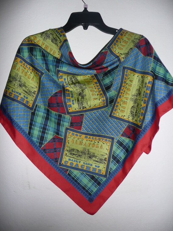 Vintage 80s Patchwork MultiColor scarf Italy/Texa… - image 2