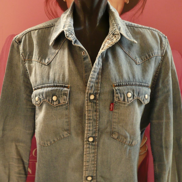 Vintage 90's Jean Blouse Levi's/LEVI STRAUSS Button shirt/denim cotton blouse/RED TaB Medium blouse/western cowboy's denim blue shirt/M.