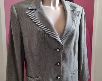 Vintage 80s Lana Wool Grey Blazer/Casual Secretary Jacket/Classic Fitted Blazer/GERRY WEBER Jacket/Striped blazer/size Gb-18/US-14.