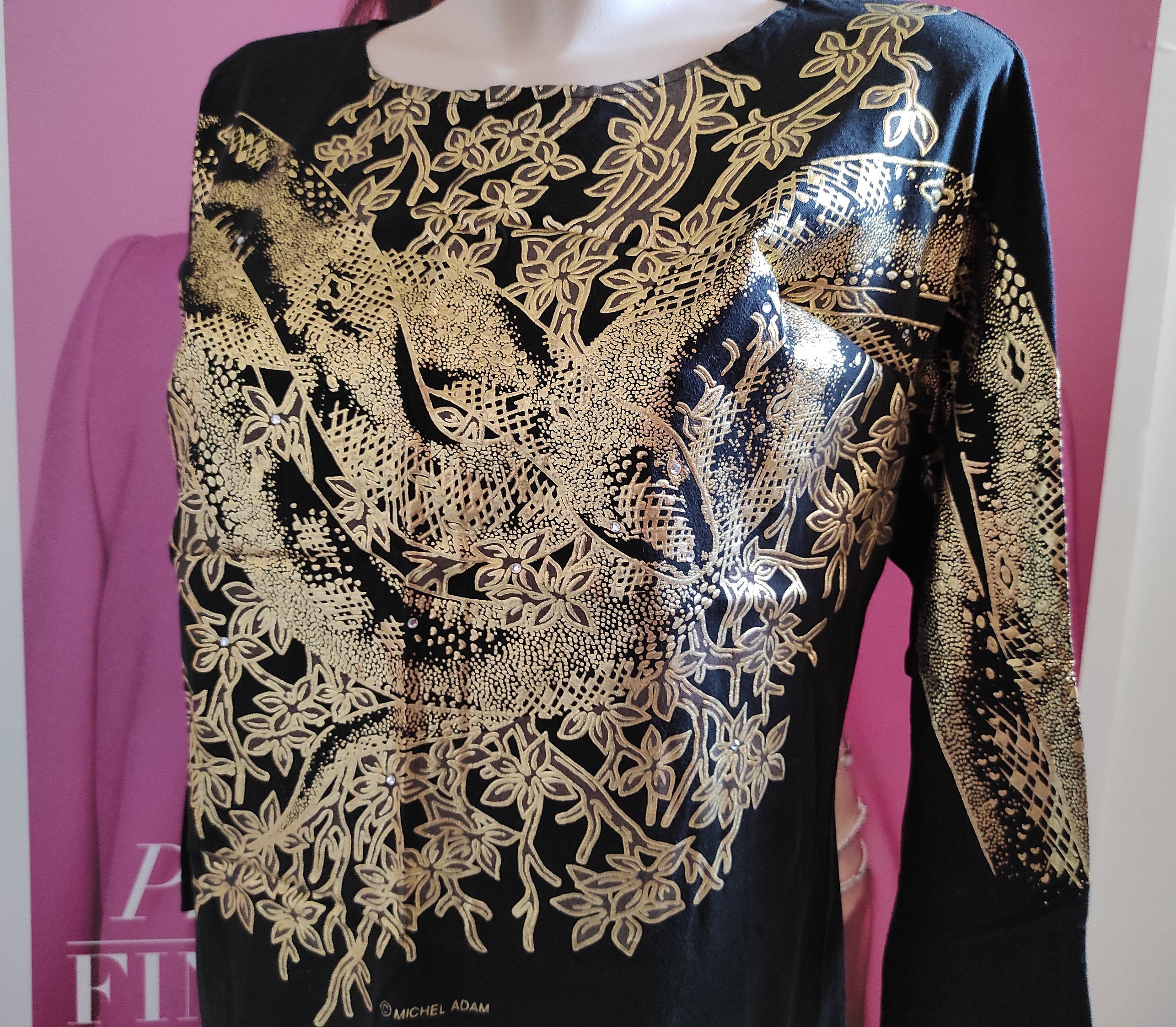 Vintage 80s Women Top Art Gold Snake 