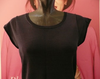 Vintage ANN TYLOR dark blue blouse/classic short sleeve blouse/fashion designer top/casual blouse/size M.