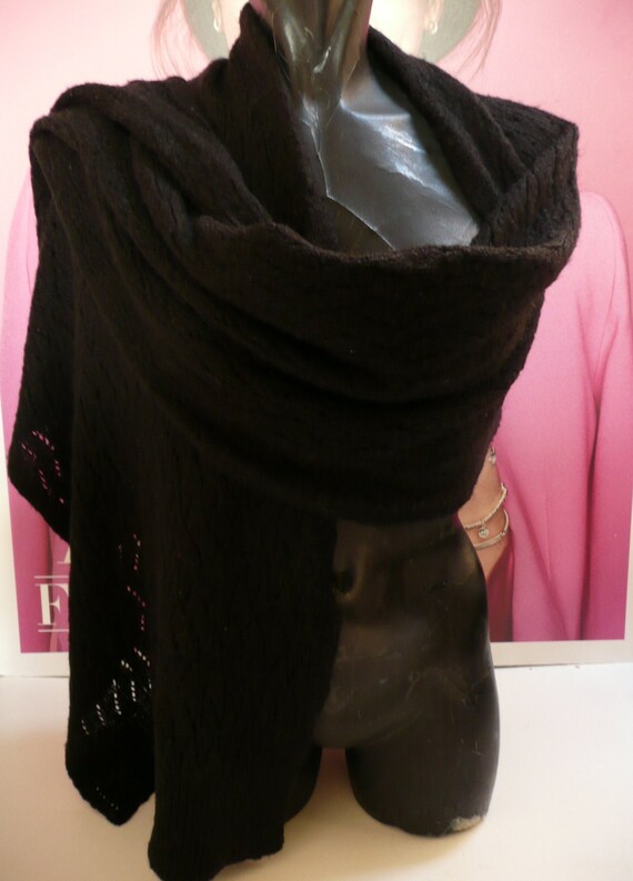 Vintage Wool Black Scarf Sisley/scarf Wide Long/shawls-scarf Zig-zag Knit  Print/fashion Brand Scarf/casual Warm Scarf 