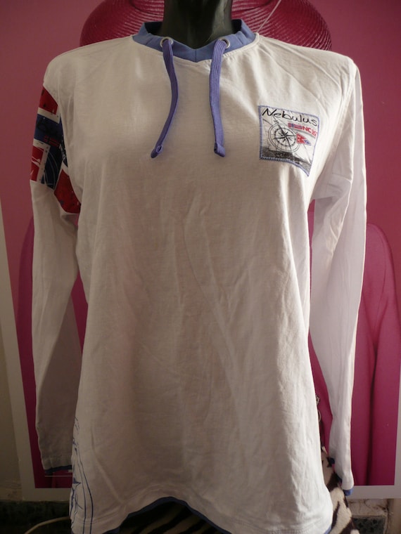 Vintage Women's Athletic T-shirt/white NABULUS T-shirt/sports Classic T- shirt/casual Long Sleeve Tee/lace-up T-shirt/logo Print T-shirts/xl. 