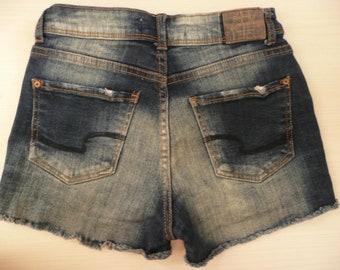 Women's distressed frayed jean shorts/Sunbleach Denim shorts/ripped blue jean shorts/low waist shorts cut off/Bershka denim/MEX-24, USA-02.