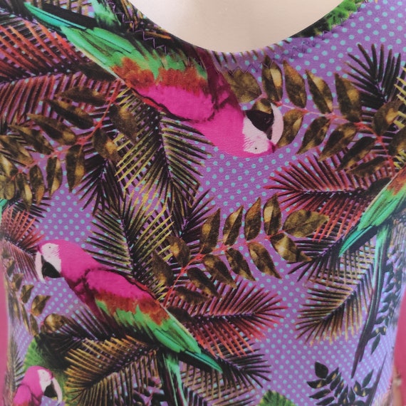 80s Women One Piece Tropical Print Swimsuit/high … - image 3