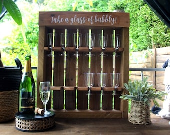 Boho Wooden Prosecco Champagne Bubbly Wine Display Stand- Freestanding Rustic Wedding Table