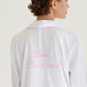 Personalized White Pajamas, Bridal Pajamas, Bride Pajamas, Bridesmaid Pajama Set, Bridal Pajamas Satin Silk Pajamas PJs Bridal Party Pajama