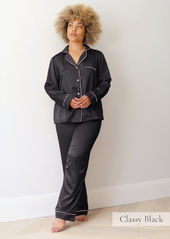 Black Pajamas, Silk Pajama Set, Silk Pajamas Womens Personalized