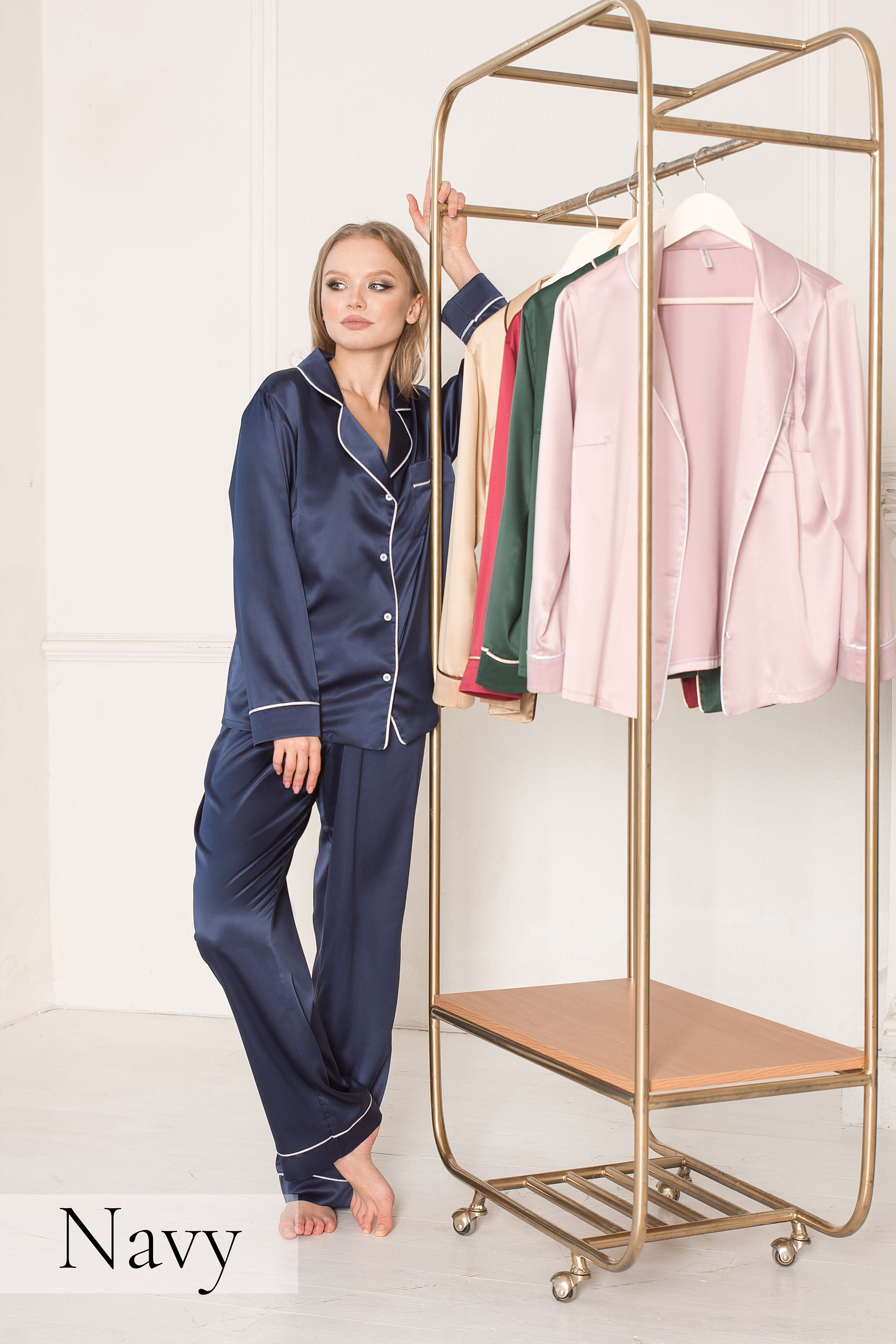 Long Silk Womens Pjs Satin Pyjamas Plus Size Pajama Set Luxurious Gift for Her Ladies Navy Sleepwear Ladies Nightwear Etsy Canada