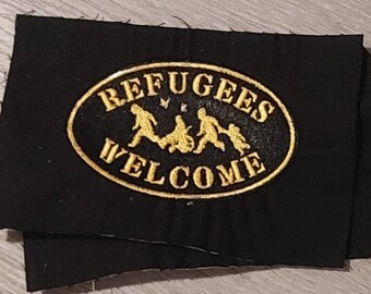 Embroidered patch - "REFUGEES WELCOME" (full embroidery)