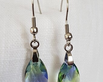 Pair of earrings - faceted glass crystal & stainless steel