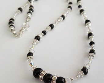 Swarovski Glass Crystals & Onyx Beads Necklace