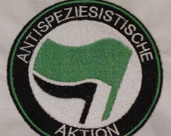 Embroidered patch: "anti-speciesist action" (full embroidery)