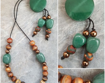 Komboloi - Aventurine & Tibetan (Agate) Dzi beads