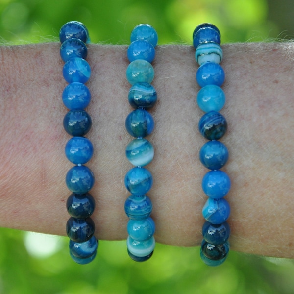 Bracelet Perles Agate bleue 8mm