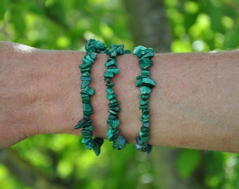 Bracelet Chip Beaded Malachite- Chakra du Coeur - Reiki - Birthday Gift - Wedding Gift - Bracelet de Guérison - Bracelet d'Amitié