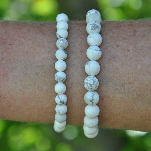 Bracelet Perles 6mm-8mm--Howlite-Magnésite--