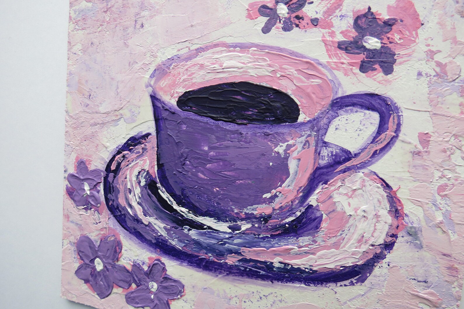 Coffee acrylic painting square Abstract purple coffee cup Etsy