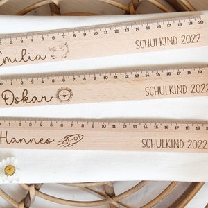 Wooden ruler 20 cm personalized with desired name, school child 2024, back to school gift, school cone