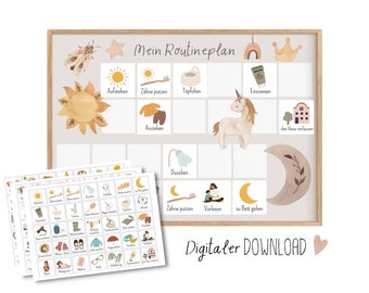 Morning and evening routine for children to print, routine plan boho unicorn, Montessori routine cards digital download