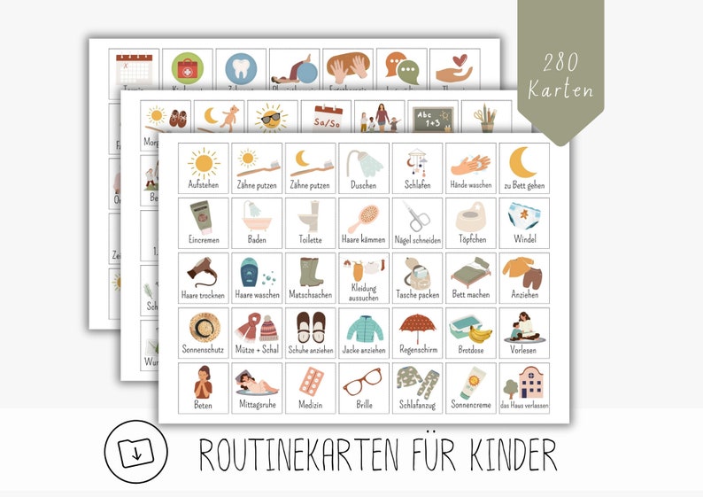 280 routine cards for children to print out, Montessori cards digital download, for daily and weekly routines image 1