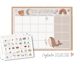 Wochenplan Boho für Kinder zum Ausdrucken, Montessori Routinekarten digitaler Download