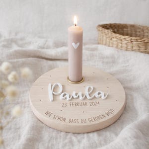 Personalized wooden birthday plate with name & date – simple birthday table decoration with candle – timeless, sustainable