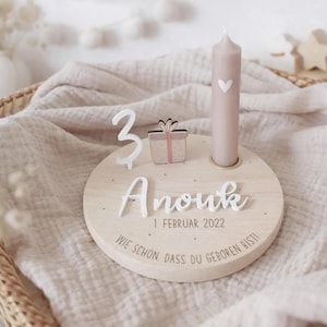 Personalized wooden birthday plate – birthday decoration with name, date & candle