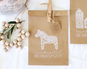 3er Set Geschenktüten, Flachbeutel Weihnachten aus Kraftpapier, Papiertüten bedruckt