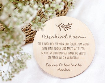 personalisierter Patenbrief aus Holz, Geschenk zur Taufe für das Patenkind