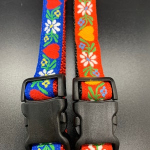 Blue or Red Folk Art Dog Collar, German Edelweiss, Scandinavian Design, Hearts and Flowers