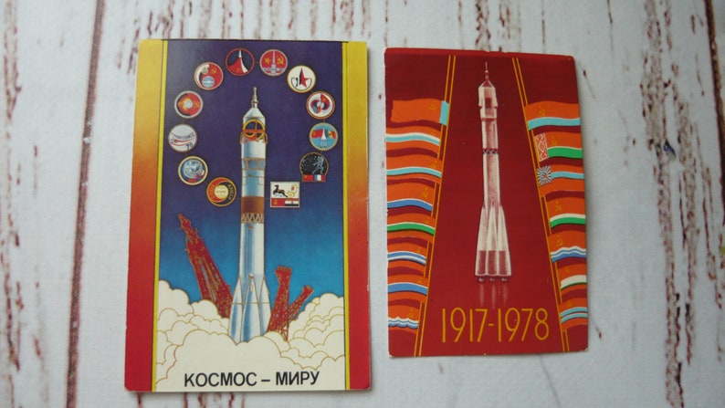 soviet calendar space nasso vintage postcard