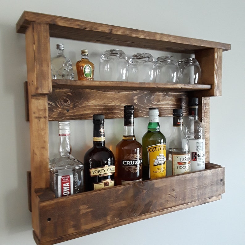 Wood Liquor Rack Wooden Wine Wall Mounted Mount Fathers Day Gift
