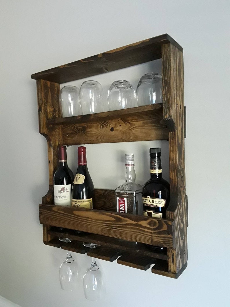 Wall Mount Wine Rack Wooden Mounted Wood Liquor Reclaimed Housewarming Gift Idea