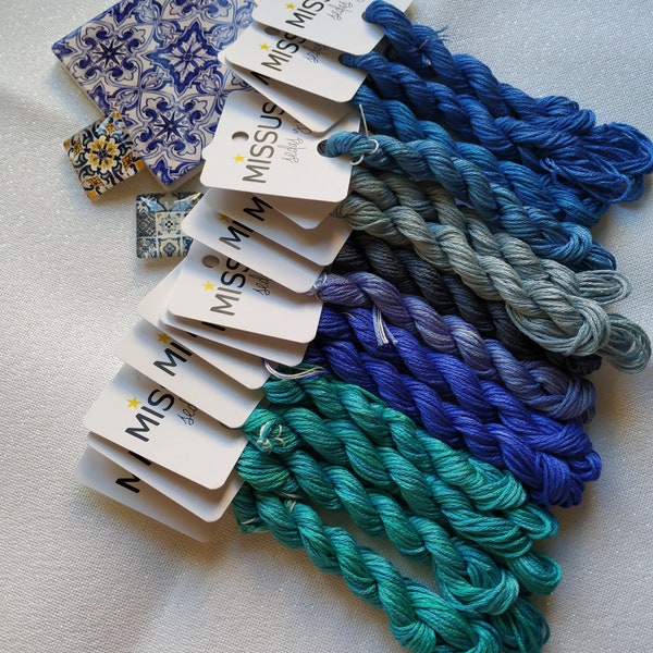 BLUE MOROCCAN LACE Chatelaine. 13 Skeins Pack. Natural Mulberry Silk (Fabric and Design Not Included)