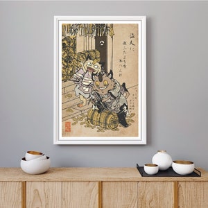Estampe Kanto et Miaouss galarienne dans le style traditionnel de la gravure sur bois japonaise | oeuvres d&#39;art murales | décoration intérieure | affiche |