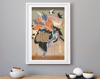 Greninja and Taillow print in the traditional style of Japanese woodblocks | wall art | home decor | poster |