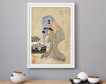 Tangela and Magikarp print in the traditional style of Japanese woodblocks | wall art | home decor | poster |