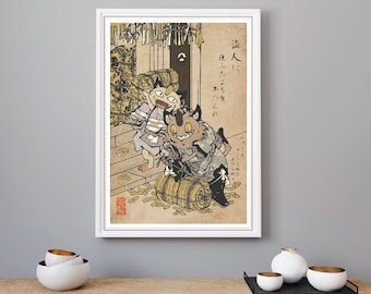 Kanto and Galarian Meowth print in the traditional style of Japanese woodblocks | wall art | home decor | poster |