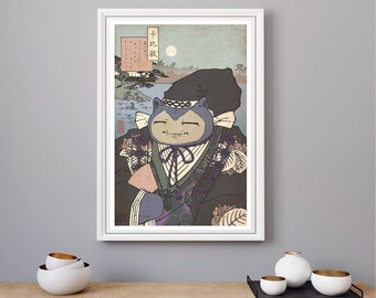 Snorlax print in the traditional style of Japanese woodblocks | wall art | home decor | poster |