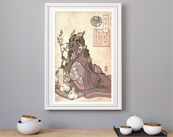 Mega Lopunny print in the traditional style of Japanese woodblocks | wall art | home decor | poster |