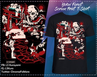 Yokai Forest Screen Print Black T-Shirt