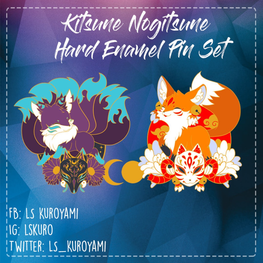 Kitsune & Nogitsune Hard Enamel Pin Kawaii Hard Enamel Pin Cute Fox