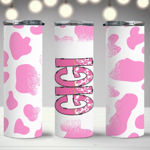 20oz Gigi Pink Cow Print Tumbler PNG Wrap