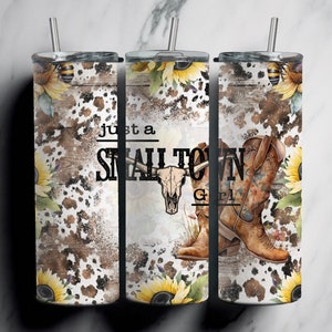Small Town Girl Sunflowers PNG Cow Print Tumbler Wrap Instant Download